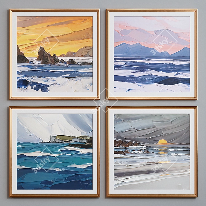 Coastal Landscape Oil Frame Set 3D model image 4