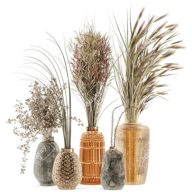 Elegant Dry Plants Bouquet Set 3D model image 1