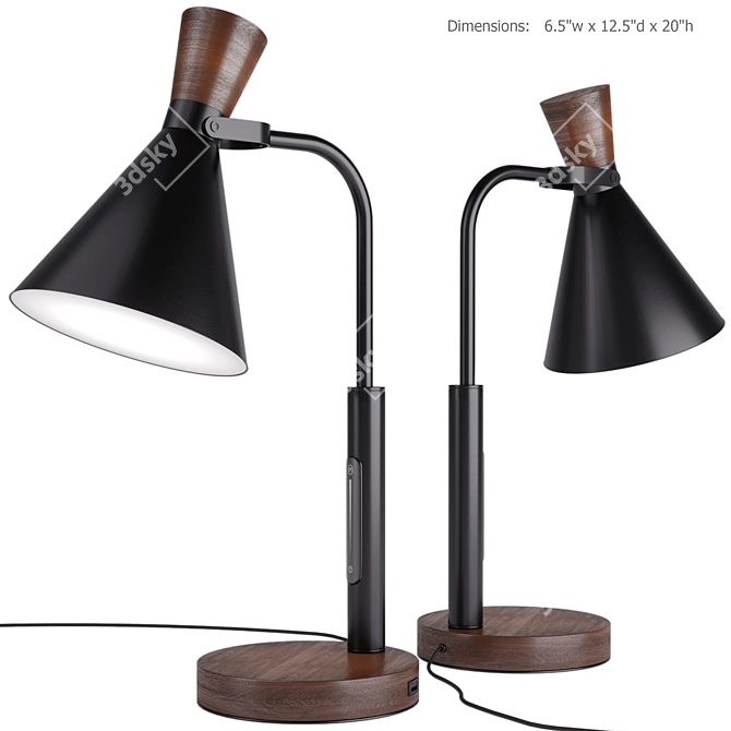 Natural Walnut LED Desk Lamp 3D model image 1