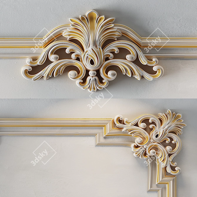 Elegant Classic Wall Moulding 3D model image 3