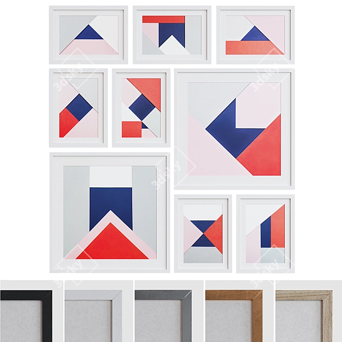 Modern Geometric Collage Frame Set 3D model image 1