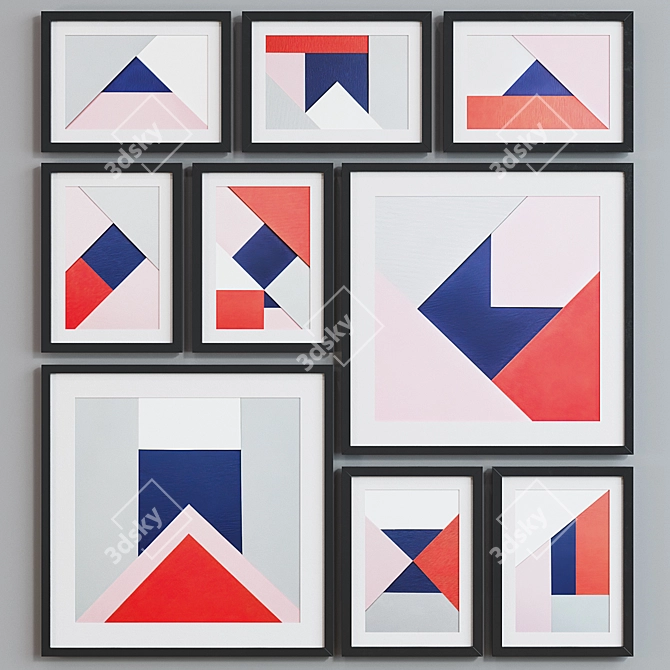 Modern Geometric Collage Frame Set 3D model image 2