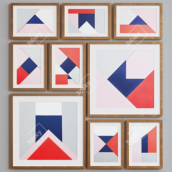 Modern Geometric Collage Frame Set 3D model image 4