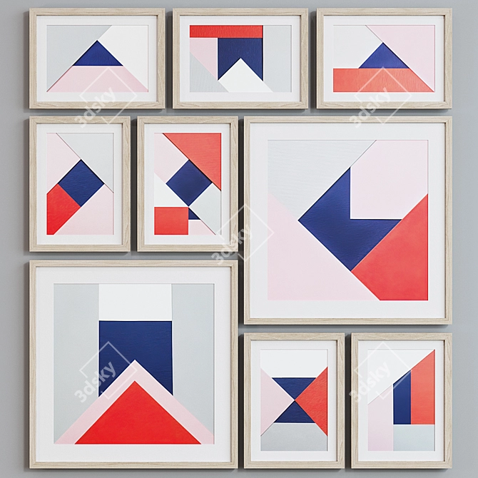 Modern Geometric Collage Frame Set 3D model image 5