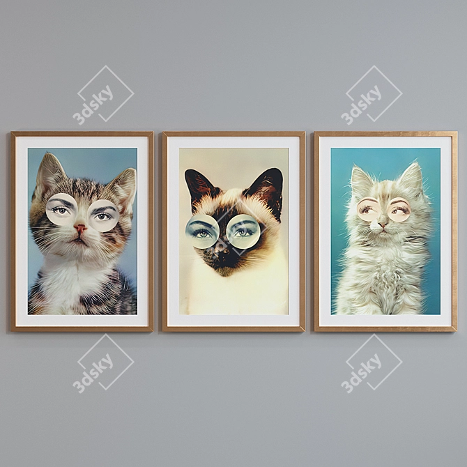 Cat-Eyed Collage Picture Frame Set 3D model image 2