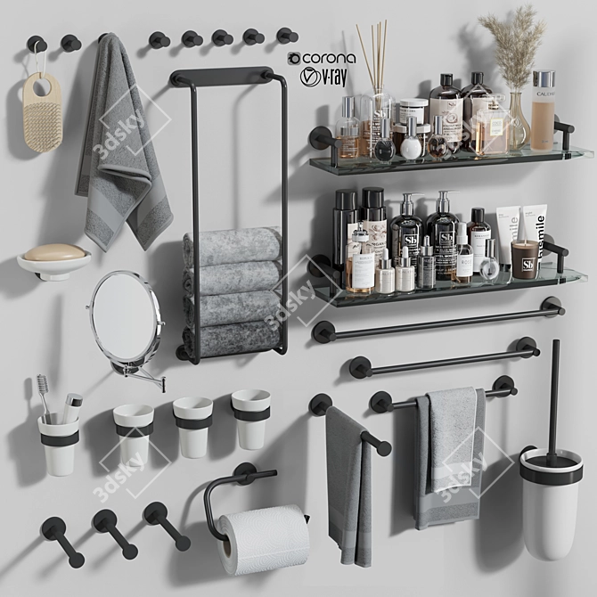 Luxury Bathroom Accessories Set: Reed Diffuser, Mirror, Toothbrush, Hand Soap 3D model image 1