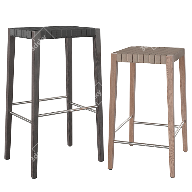 Elegant Upholstered Oak Stools 3D model image 1