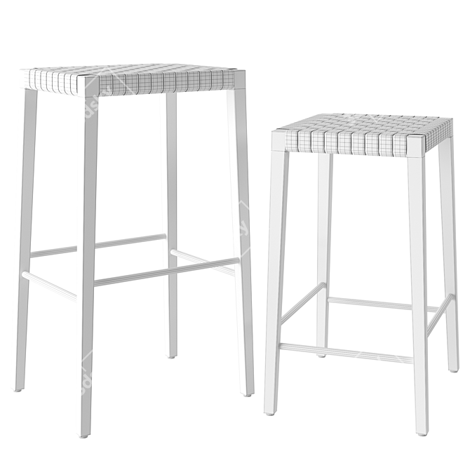 Elegant Upholstered Oak Stools 3D model image 3