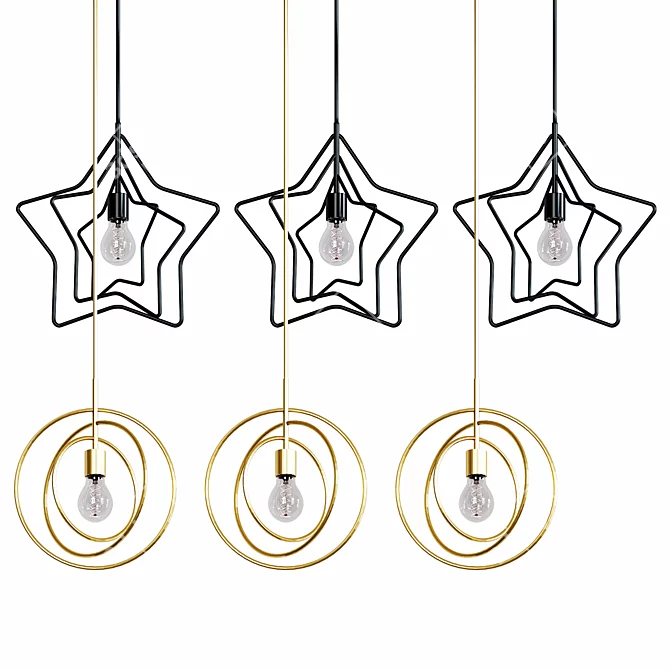 Elegant Gold Star Ceiling Chandelier 3D model image 2