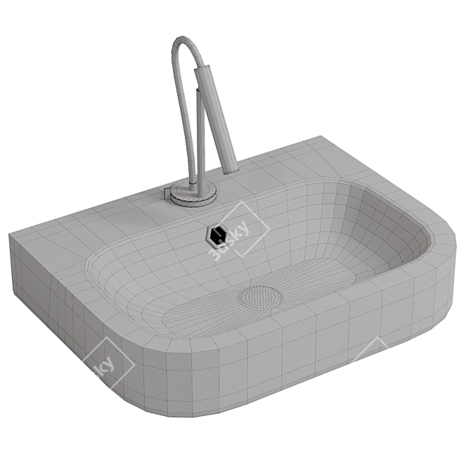 Modern Square Washbasin 600 3D model image 2
