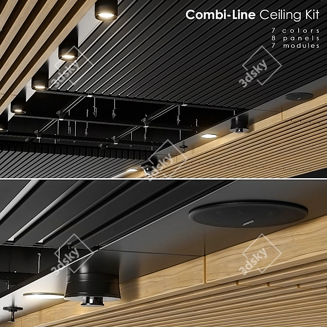 Combi-Line Ceiling Kit: Innovative Design with Wood and Metal Panels 3D model image 1