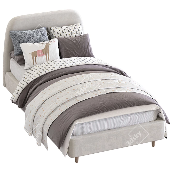 Raelynn Oatmeal Upholstered Bed 3D model image 3