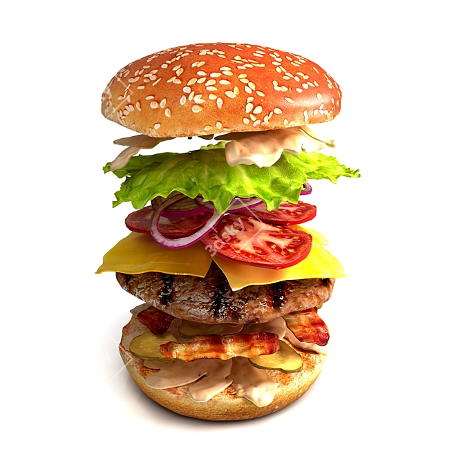 Savory Burger and Crispy Fries 3D model image 2