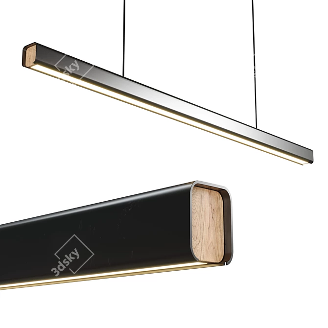 Sleek Black & Walnut LED Pendant 3D model image 1