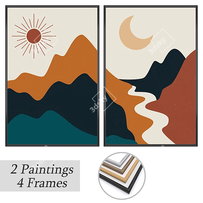 Elegant Framed Paintings Set 3D model image 1