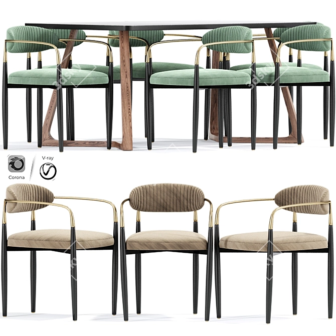 Elegant PU Strip Dining Set 3D model image 4