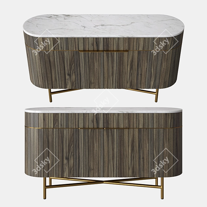 Elegant Mango Wood and Marble Sideboard 3D model image 1