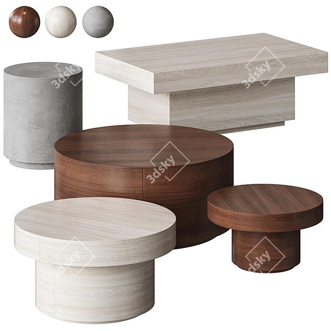 Sleek Wood Coffee Tables 3D model image 1