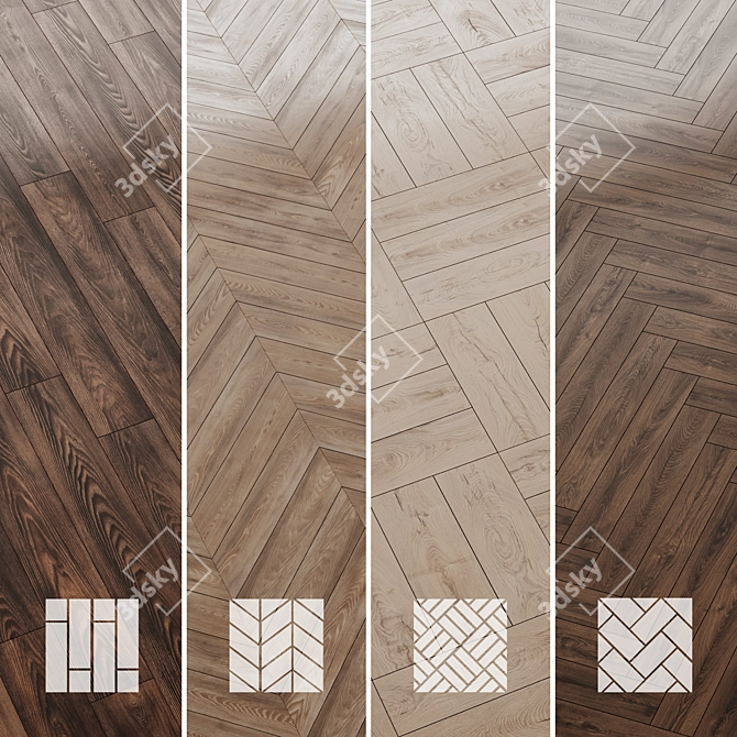 Heritage Chestnut & Oak Wood Flooring Set 3D model image 1