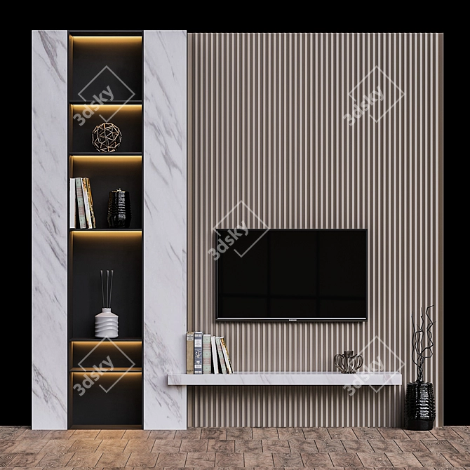 Sleek TV Wall Design 3D model image 1