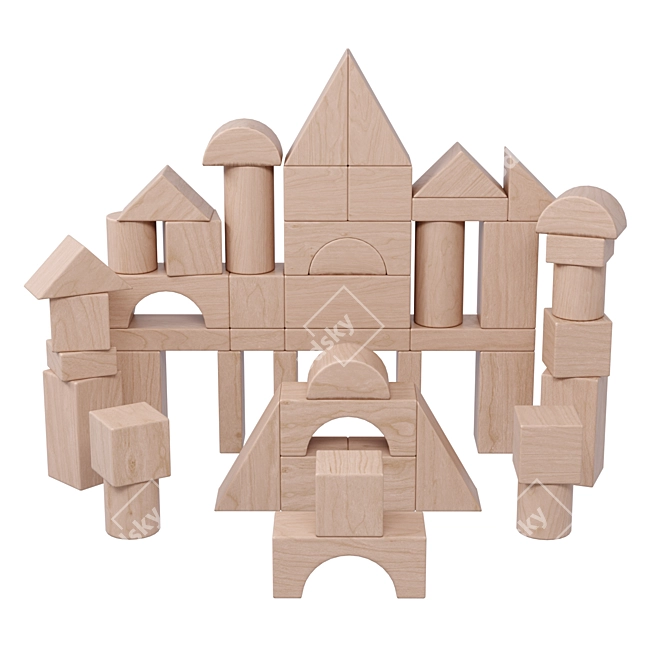 Natural Wood Building Block Set 3D model image 1