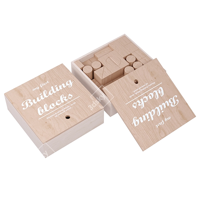 Natural Wood Building Block Set 3D model image 2