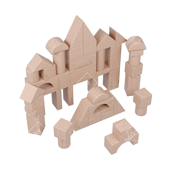Natural Wood Building Block Set 3D model image 3