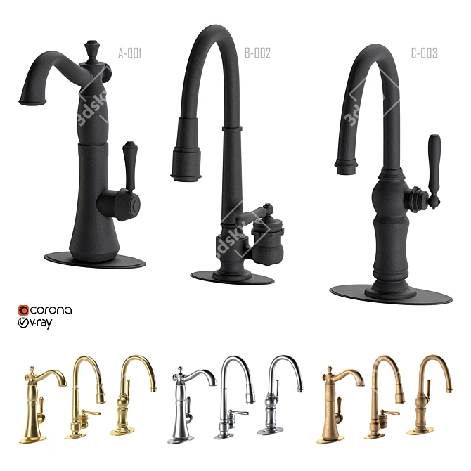 Sleek Gold Kitchen Faucet 3D model image 1