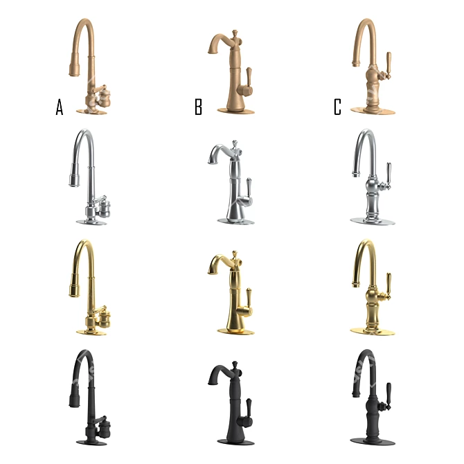 Sleek Gold Kitchen Faucet 3D model image 2