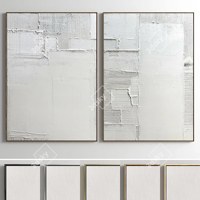 Plaster Frame Set: 2 Artworks, Various Materials 3D model image 1