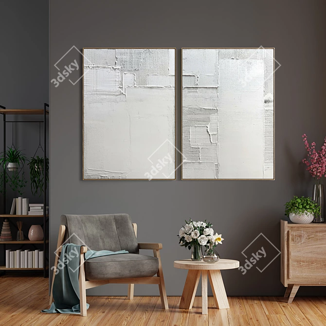 Plaster Frame Set: 2 Artworks, Various Materials 3D model image 4