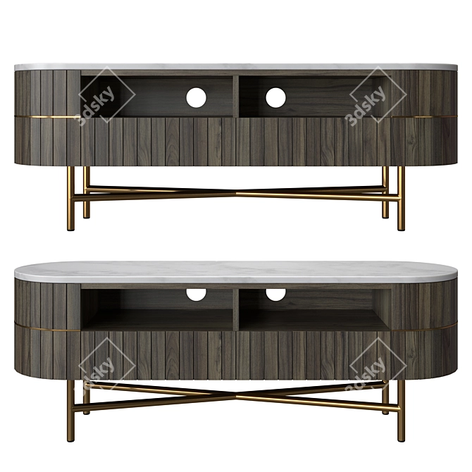 Elegant Mango Wood & Marble TV Stand 3D model image 1