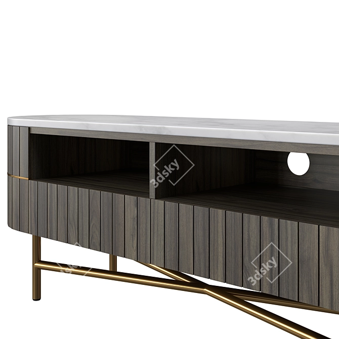 Elegant Mango Wood & Marble TV Stand 3D model image 2