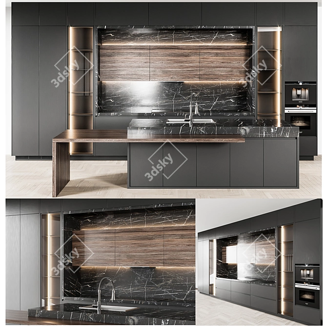 Sleek Black Kitchen Set 3D model image 1