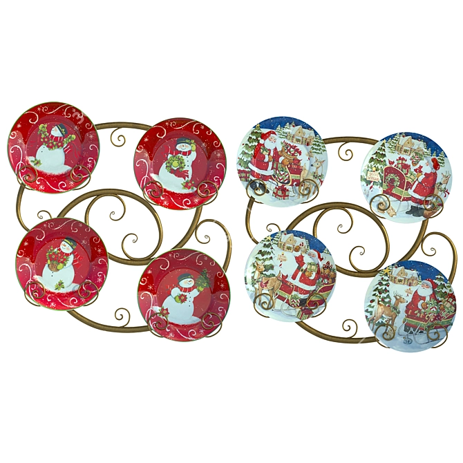 Festive Plate Set with Holder 3D model image 1