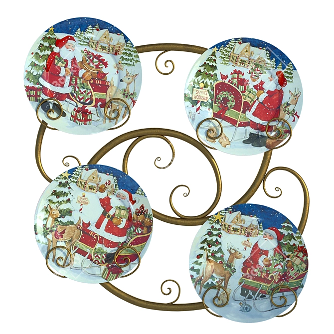 Festive Plate Set with Holder 3D model image 2