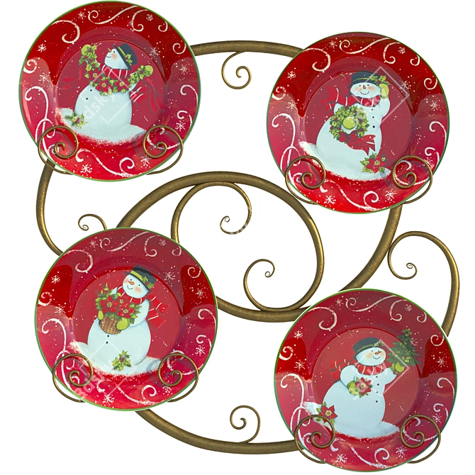 Festive Plate Set with Holder 3D model image 6