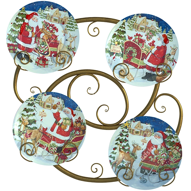 Festive Plate Set with Holder 3D model image 7