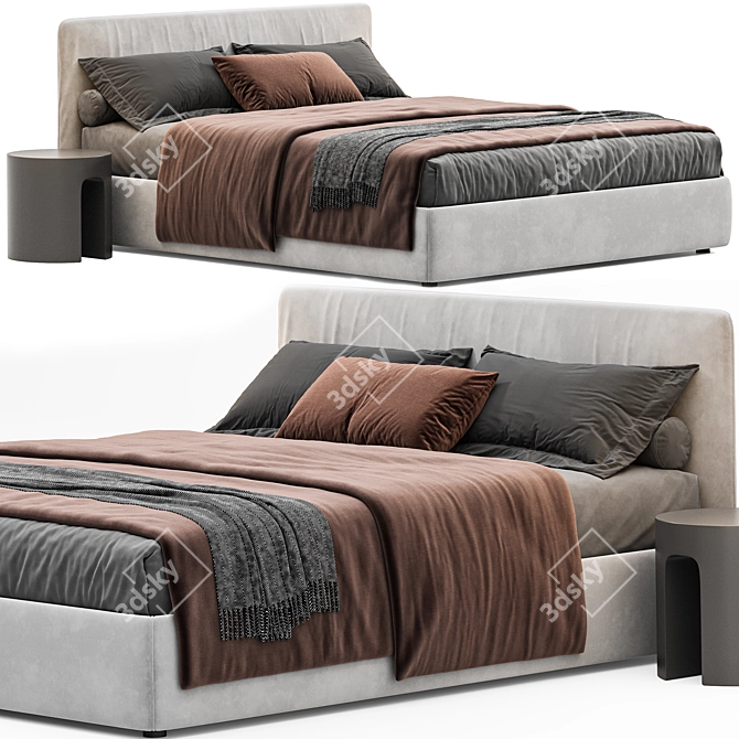 Meridiani Stone Up Bed: Upholstered Double Bed. 3D model image 1