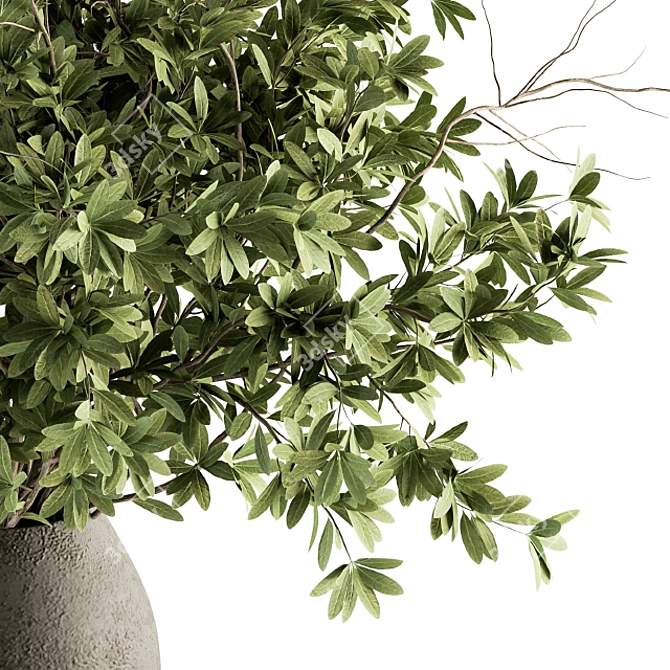 Concrete Vase Bouquet - Green Branch 3D model image 2