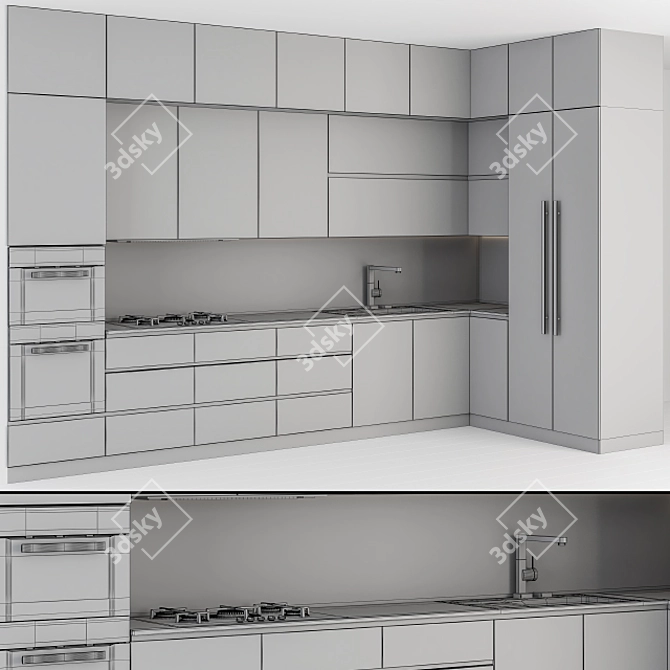 Modern Gray and White Kitchen Cabinets 3D model image 5