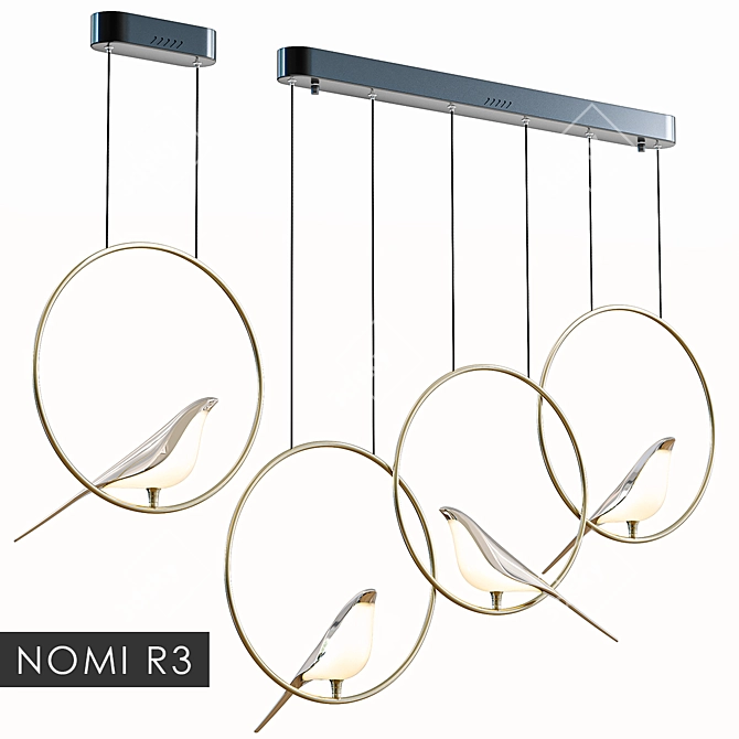 Title: NOMI R3 Gold Bird Chandelier 3D model image 1