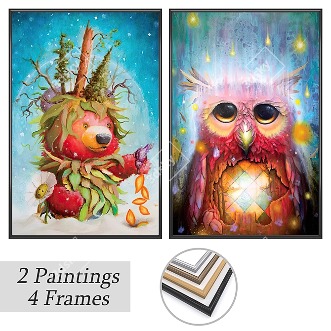 Elegant Art Set: 2 Paintings with 4 Frame Options 3D model image 1