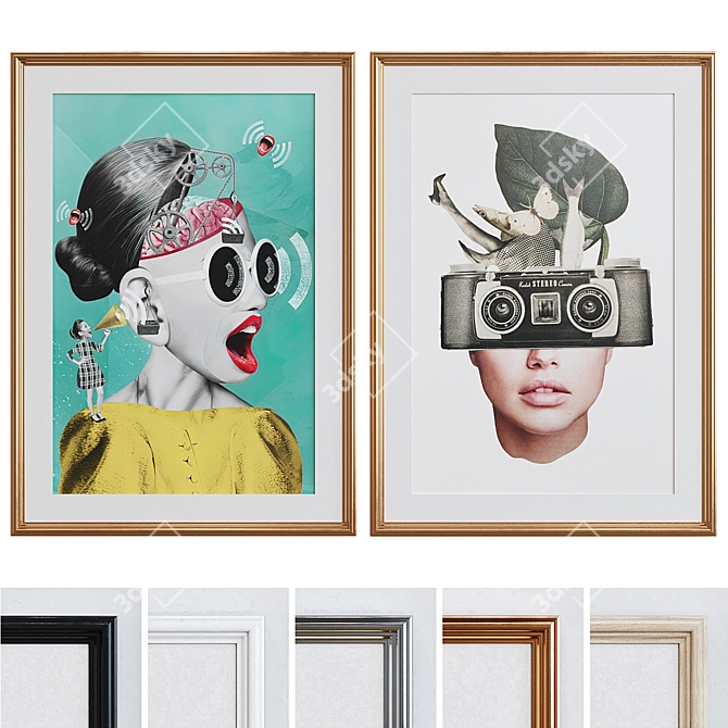 Modern Frame Set with Bright Collages 3D model image 1