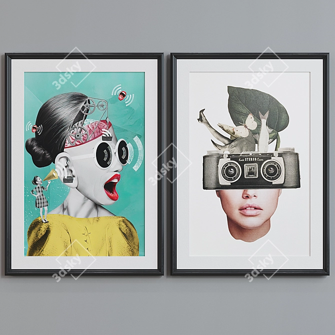 Modern Frame Set with Bright Collages 3D model image 4