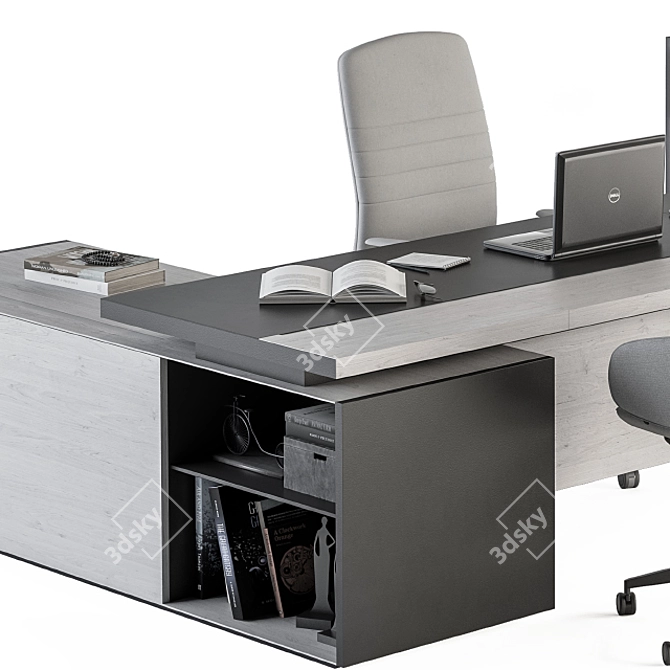 Gray and Black Manager Desk - Office Furniture 3D model image 4