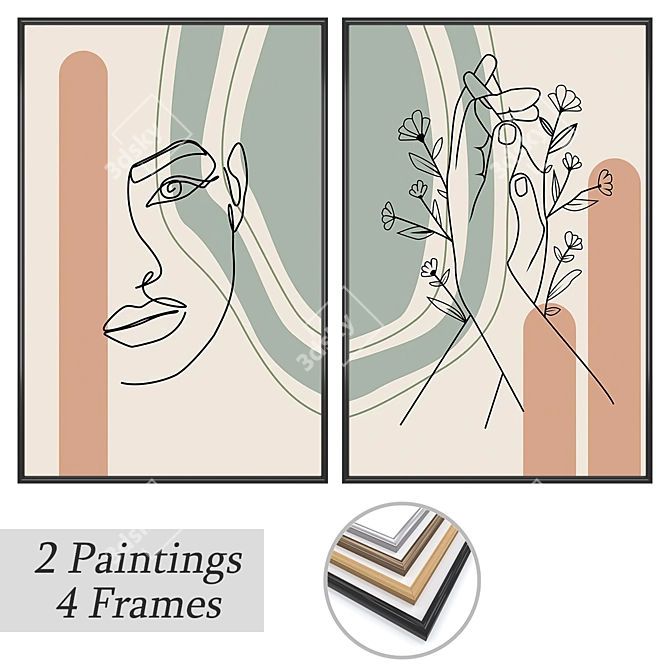 Elegant Art Set - 2 Paintings & 4 Frame Options 3D model image 1