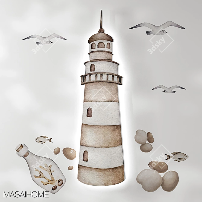 Coastal Glow: Lighthouse & Sea Set 3D model image 1