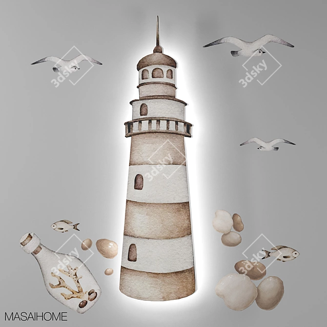 Coastal Glow: Lighthouse & Sea Set 3D model image 4