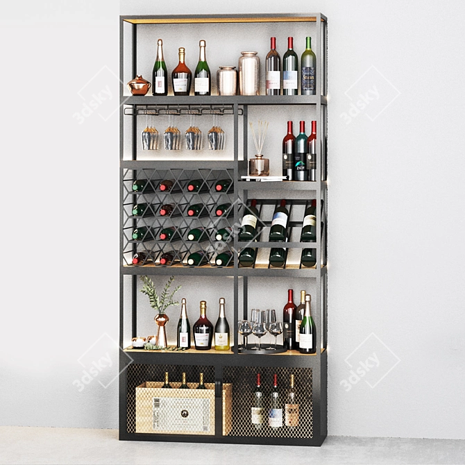 Industrial Standing Wine Rack with Glass Rack 3D model image 4
